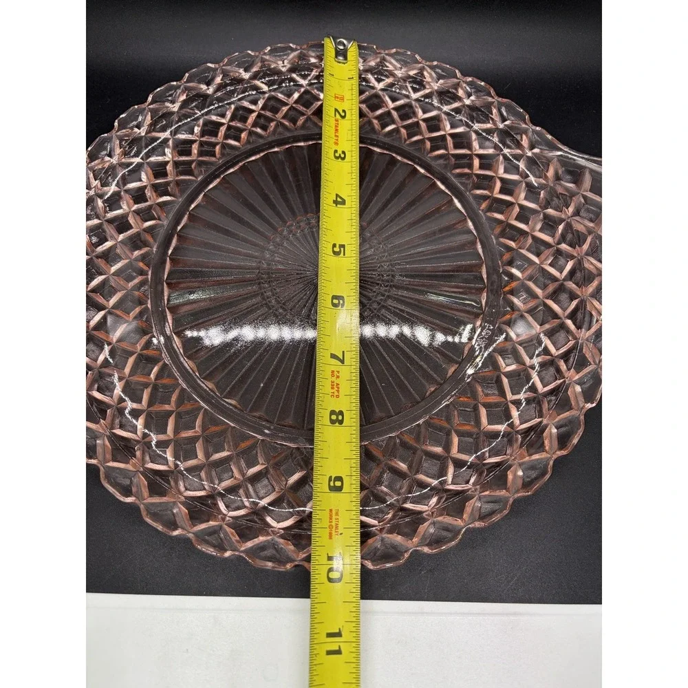 Vtg Anchor Hocking Waterford‎ Pink Glass Round Platter Cake Plate Handled 10